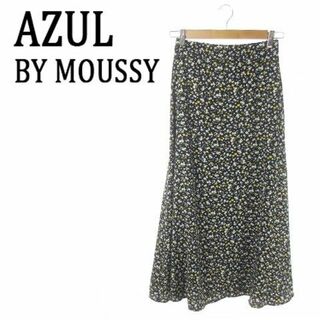 アズールバイマウジー(AZUL by moussy)のアズールバイマウジー ロングスカート 小花柄 S 黒 220425AO17A (ロングスカート)