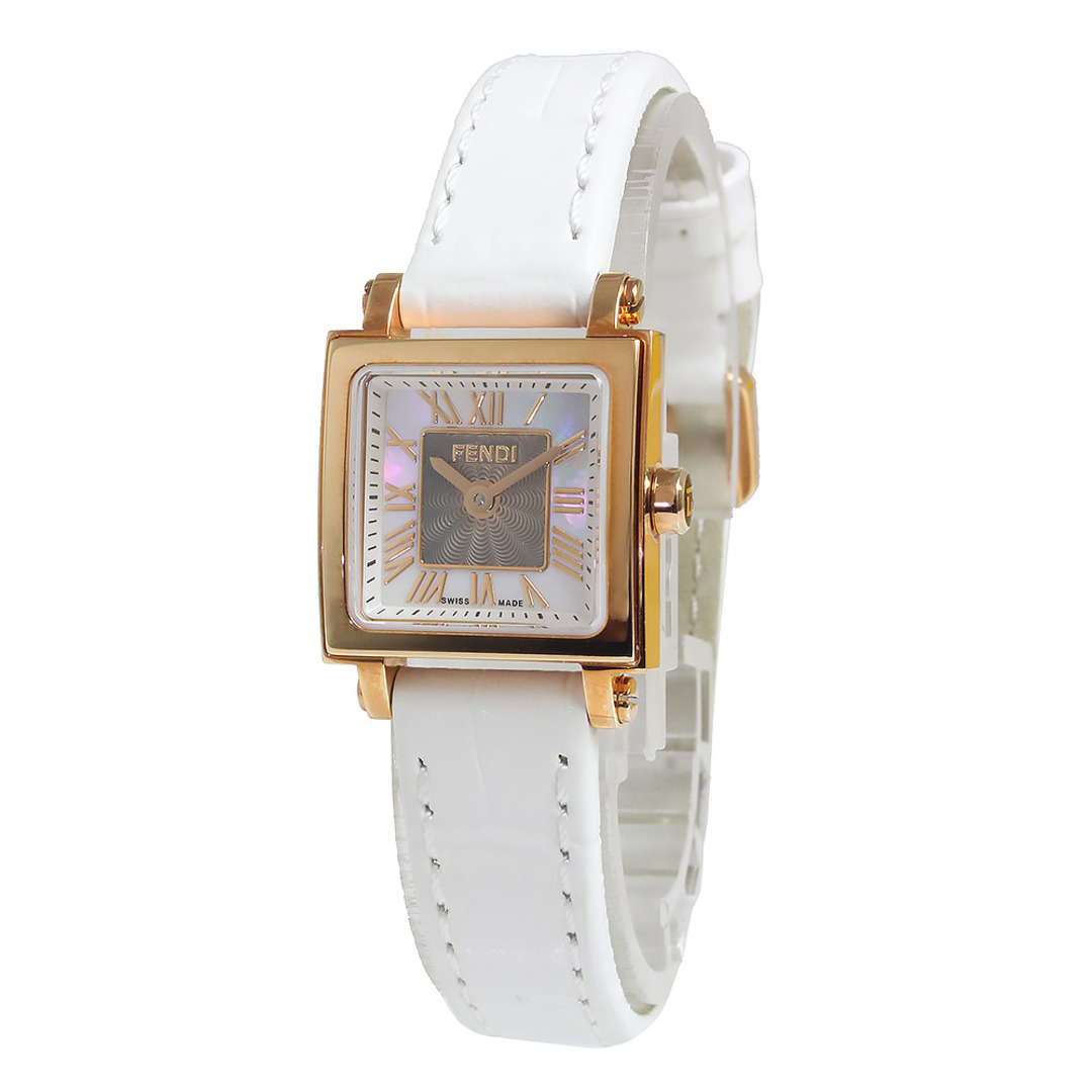 フェンディ QUADRO MINI クアドロ ミニ クォーツ 腕時計 型押しレザー ホワイト 白 ピンクゴールド金具 ホワイトシェル文字盤  F604524541 箱付 FENDI（未使用　展示品） | フリマアプリ ラクマ