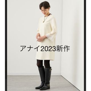 アナイ(ANAYI)のアナイ　2023新作　ウールジョーゼットスカラップ ワンピース　ドレス34(ひざ丈ワンピース)