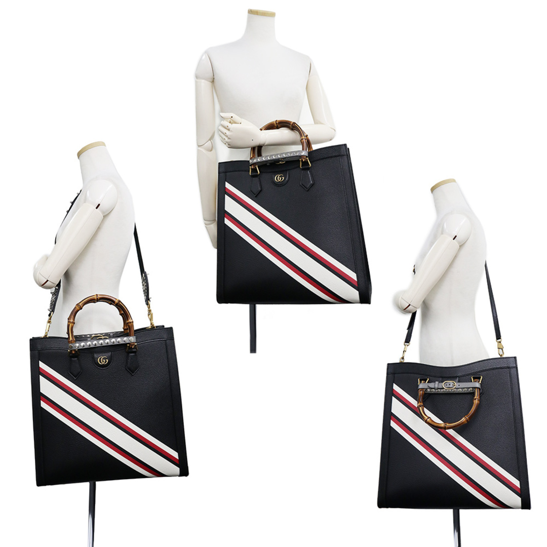 Gucci(グッチ)のグッチ ダイアナ ラージ 2WAY ショルダー トート ハンドバッグ 斜め掛け レザー バンブー ブラック ホワイト レッド 黒 白 赤 アンティークゴールド金具 721080 GUCCI（新品・未使用品） レディースのバッグ(ハンドバッグ)の商品写真