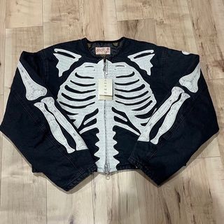 キャピタル(KAPITAL)の14oz ブラックx ブラックデニムモトクロスJKT BONE 刺繍(Gジャン/デニムジャケット)