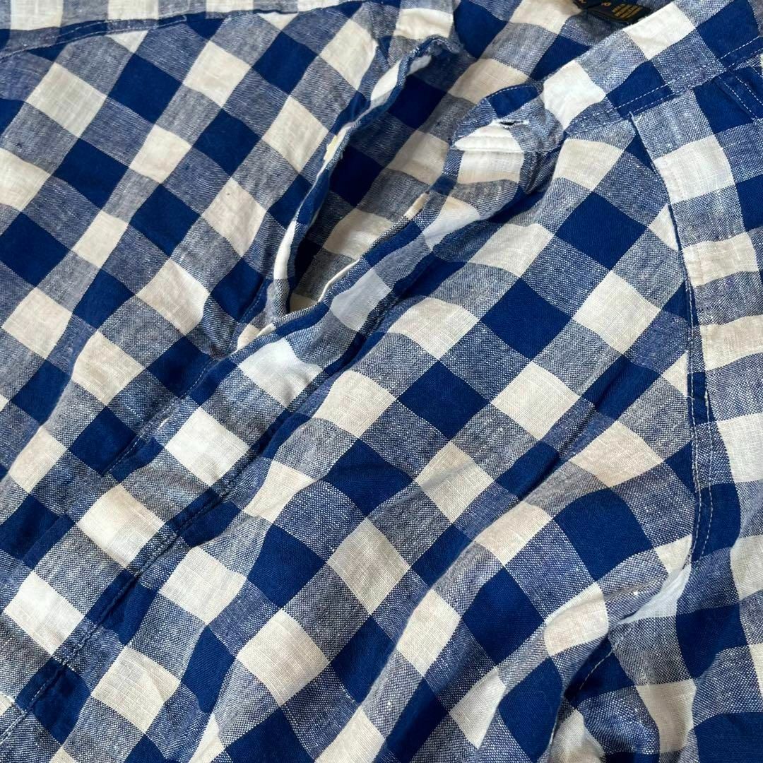 POLO RALPH LAUREN(ポロラルフローレン)のポロラルフローレン　リネン　麻　ギンガムチェック　ブラウス　ブルー レディースのトップス(シャツ/ブラウス(半袖/袖なし))の商品写真