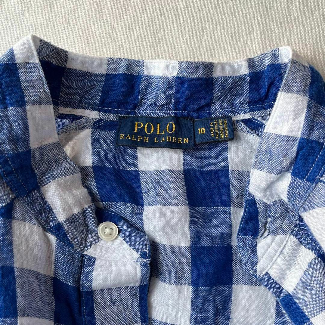 POLO RALPH LAUREN(ポロラルフローレン)のポロラルフローレン　リネン　麻　ギンガムチェック　ブラウス　ブルー レディースのトップス(シャツ/ブラウス(半袖/袖なし))の商品写真