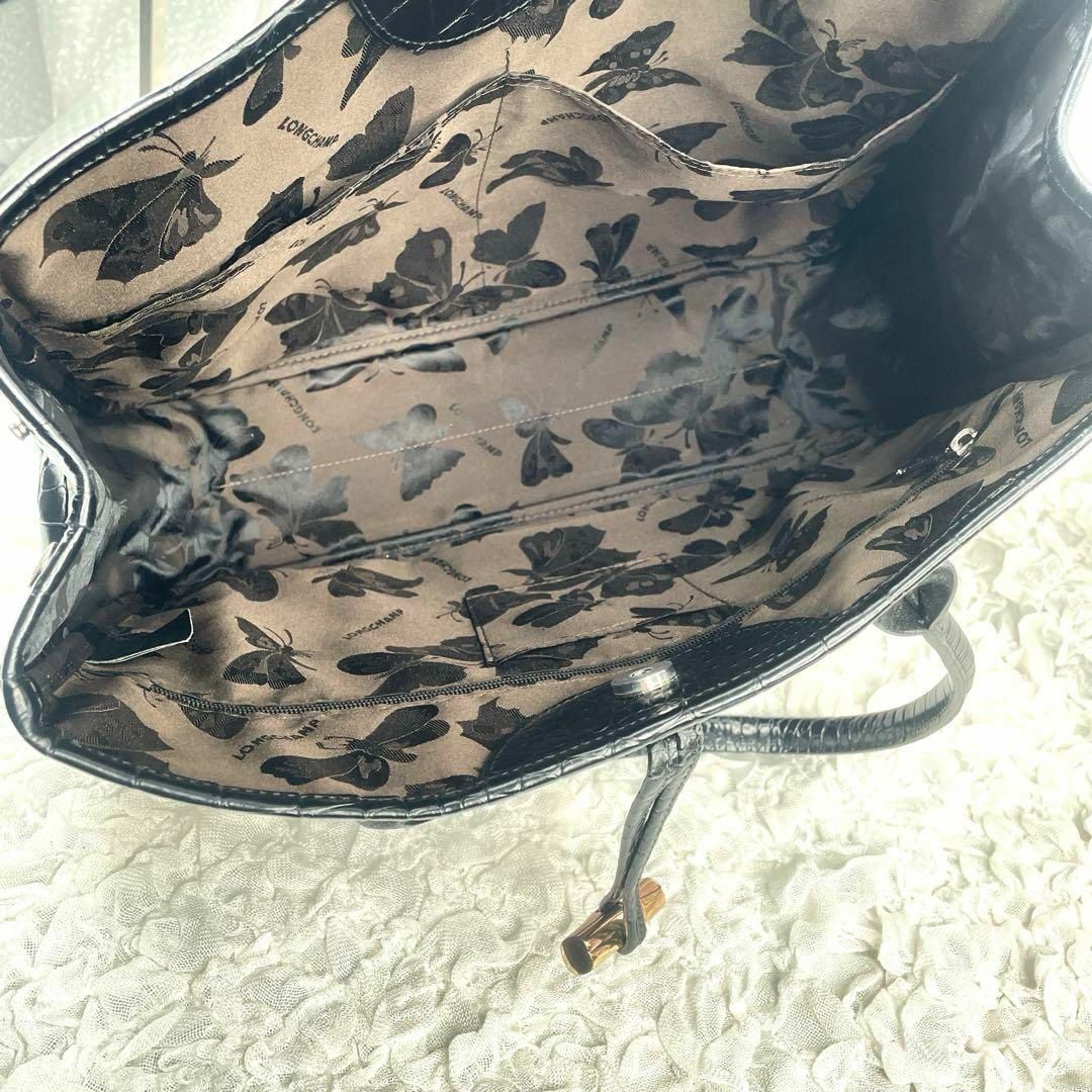 LONGCHAMP(ロンシャン)のc2【ロンシャン】ロゾ サティネ クロコ トートバッグ 肩掛け A4 レザー 黒 レディースのバッグ(トートバッグ)の商品写真