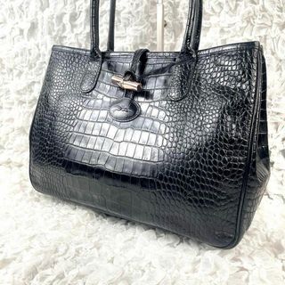 ロンシャン(LONGCHAMP)のc2【ロンシャン】ロゾ サティネ クロコ トートバッグ 肩掛け A4 レザー 黒(トートバッグ)