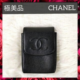 シャネル(CHANEL)の極美品 シャネル ココマーク キャビアスキン ポーチ 小物入れ ブラック(ポーチ)