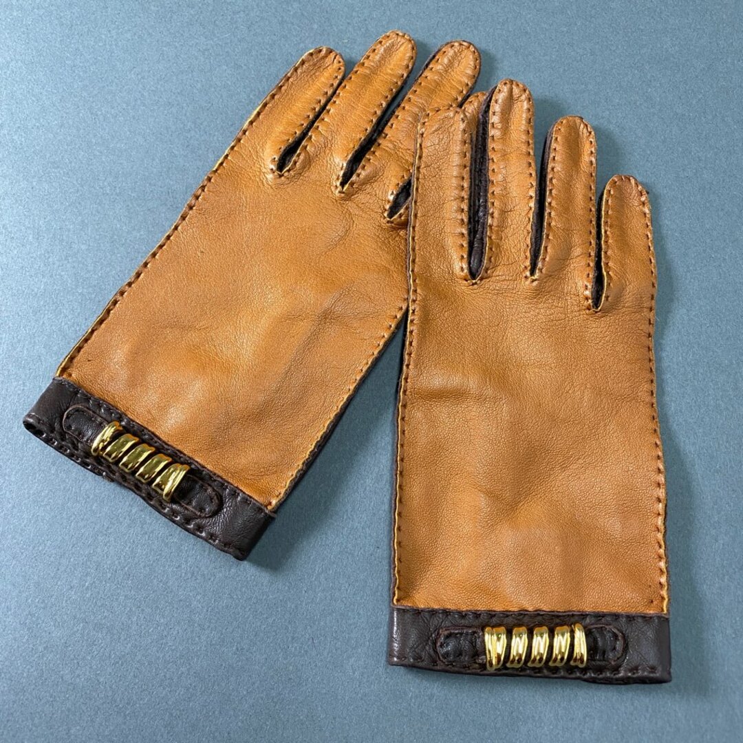 LOEWE(ロエベ)のa30 LOEWE ロエベ レザーグローブ 手袋 6 1/2 ブラウン キャメル 本革 ゴールド スペイン製 leather glove レディースのファッション小物(手袋)の商品写真