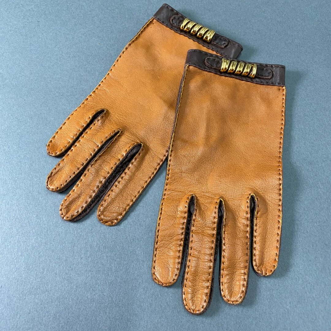 LOEWE(ロエベ)のa30 LOEWE ロエベ レザーグローブ 手袋 6 1/2 ブラウン キャメル 本革 ゴールド スペイン製 leather glove レディースのファッション小物(手袋)の商品写真