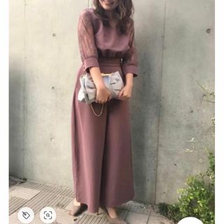 RANDA - RANDA♡Vネック袖レースロンパース♡パープル0サイズ♡結婚式謝恩会♡ランダ♡