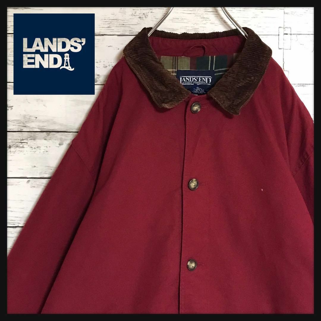 LANDS’END(ランズエンド)の【ビッグサイズ】ランズエンド　裏地チェックカバーオール　ワインレッドE1073 メンズのジャケット/アウター(カバーオール)の商品写真