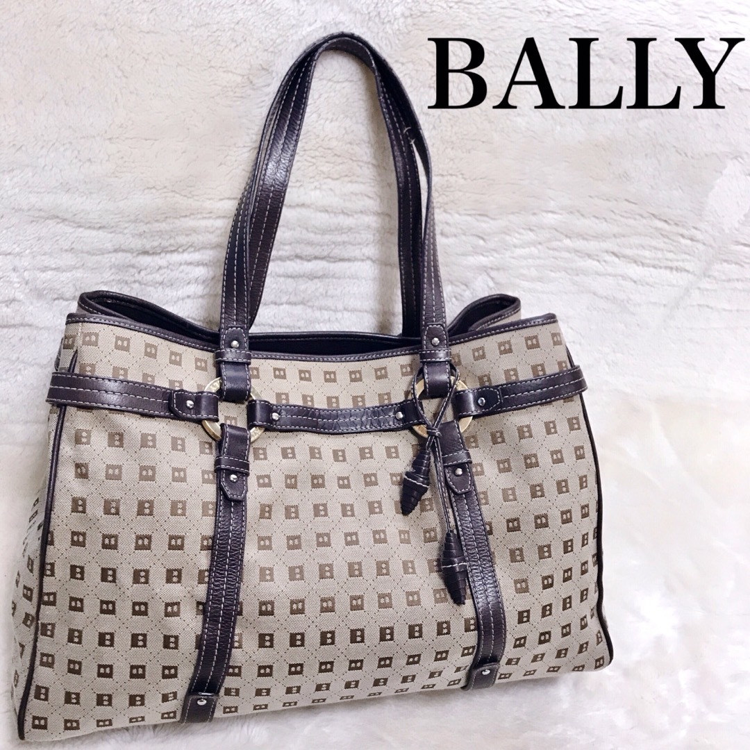 美品 BALLY バリー トートバッグ ハンドバッグ キャンバス レザー Bロゴ305cmマチ