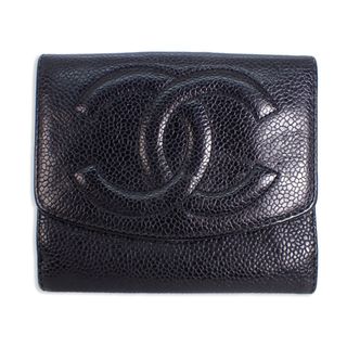 シャネル(CHANEL)のシャネル キャビアスキン 4番台 ブラック3つ折り 財布[b29-49］(財布)