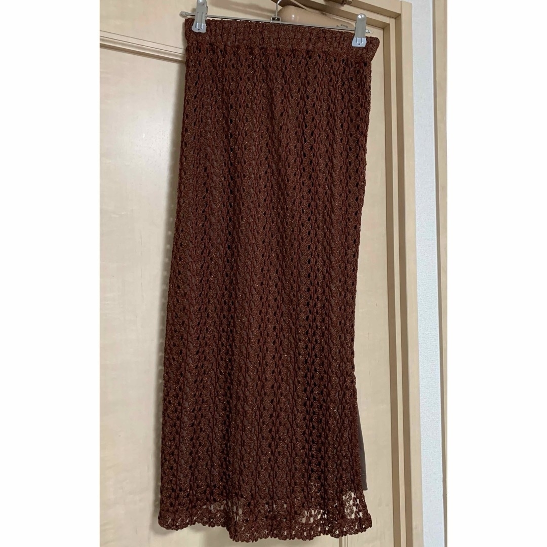 Ameri VINTAGE(アメリヴィンテージ)の美品AMERI SHINE STRIPE LACE SKIRT税込15,400円 レディースのスカート(ロングスカート)の商品写真