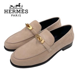 エルメス(Hermes)のエルメス HERMES デスタン ローファー 革靴 スエード ピンク 未使用 モカシン フラットシューズ ケリー金具(ローファー/革靴)