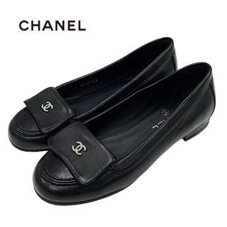 シャネル(CHANEL)のシャネル CHANEL フラットシューズ 靴 シューズ レザー ブラック バレエシューズ ココマーク パール(バレエシューズ)