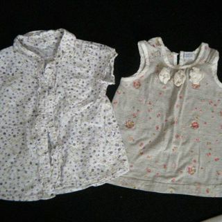 ハッカベビー(hakka baby)の女の子　花柄のタンクトップ80センチとシャツ100センチ　2点セット(Tシャツ/カットソー)