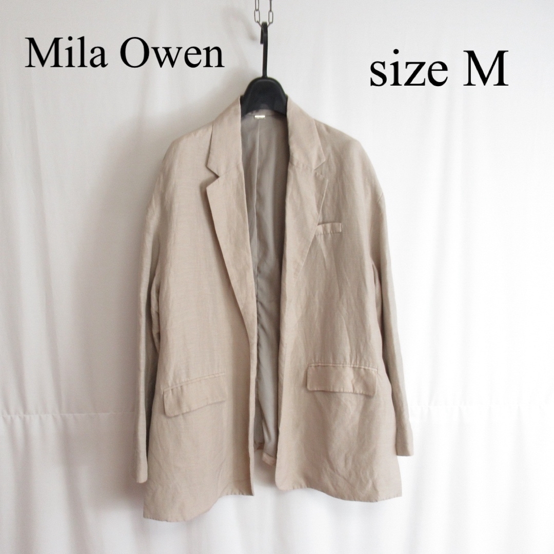 Mila Owen(ミラオーウェン)のMila Owen リネン テーラードジャケット カジュアル ブラザー ベージュ レディースのジャケット/アウター(テーラードジャケット)の商品写真