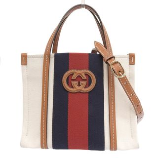 グッチ(Gucci)のグッチ GUCCI ウェブストライプ インターロッキングG 2WAY ミニトートバッグ キャンバス/レザー アイボリー 727735 中古 新入荷 GU0558(トートバッグ)