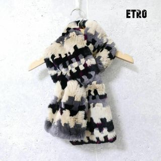 エトロ(ETRO)の美品 ETRO 総柄 ラビットファー マフラー ストール ティペット(マフラー/ショール)