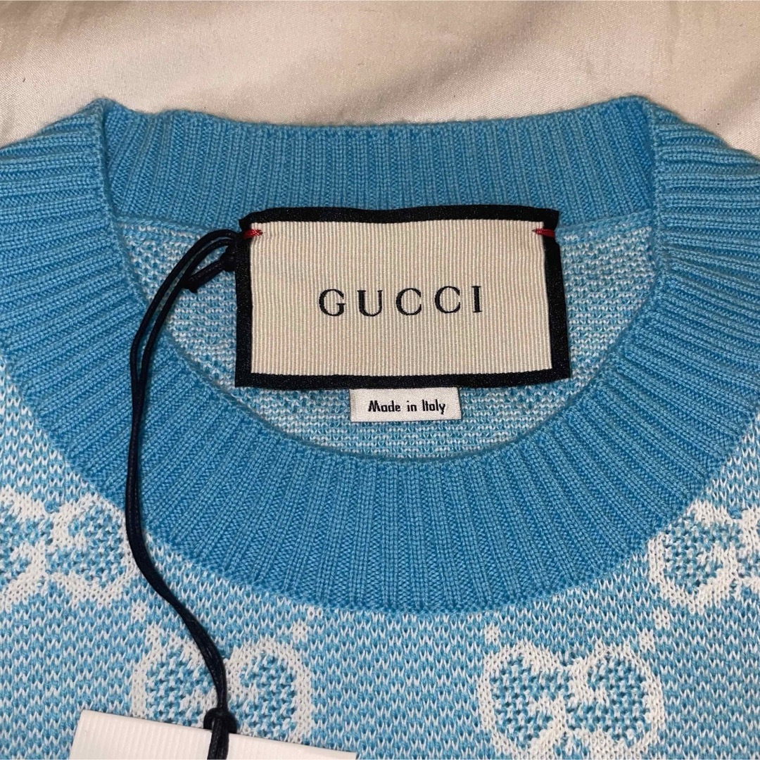 GUCCI ggモノグラム　ニット　水色 レディースのトップス(ニット/セーター)の商品写真