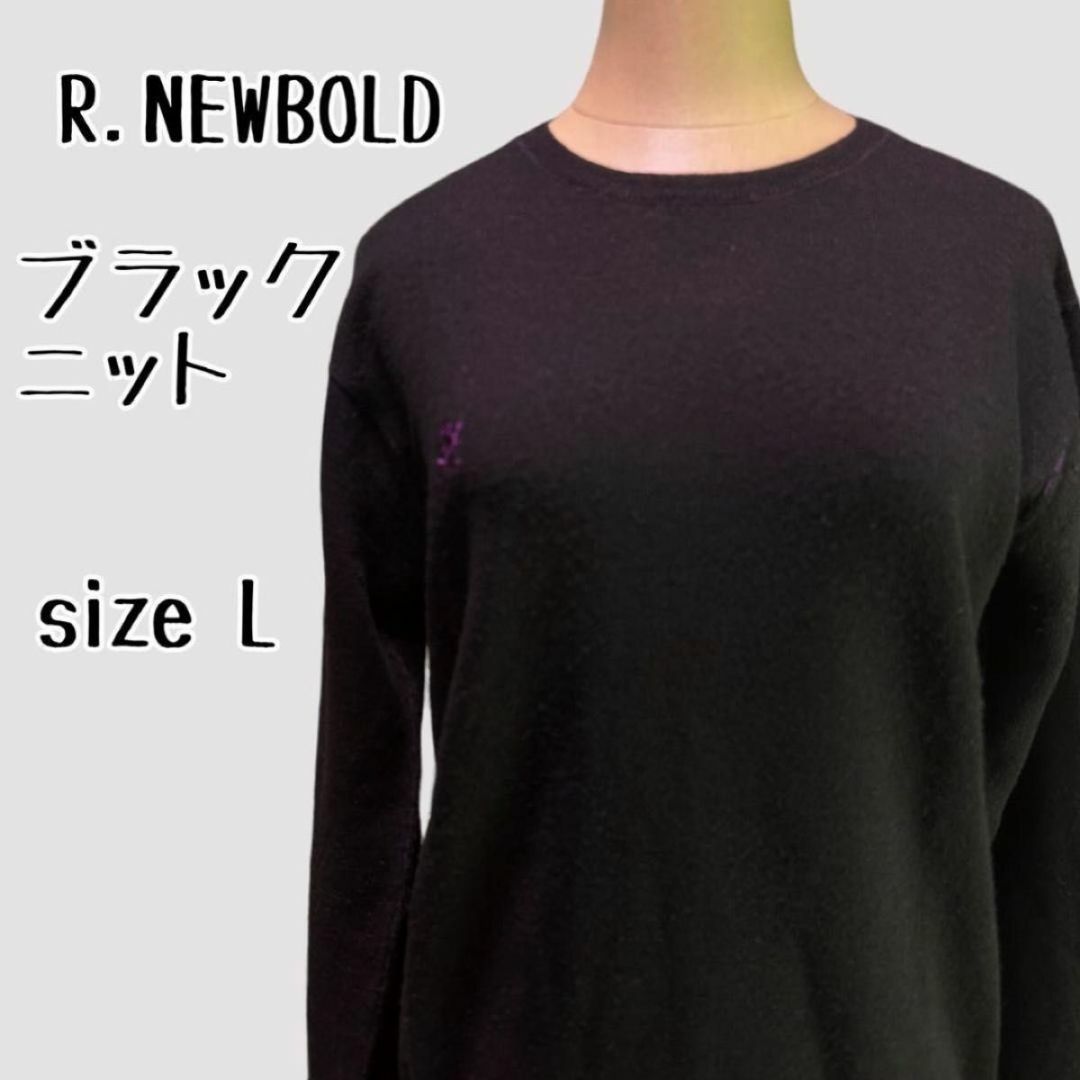 R.NEWBOLD(アールニューボールド)のR.NEWBOLDレディースニット　ワンポイント刺繍　トップス　ブラック黒【L】 レディースのトップス(ニット/セーター)の商品写真