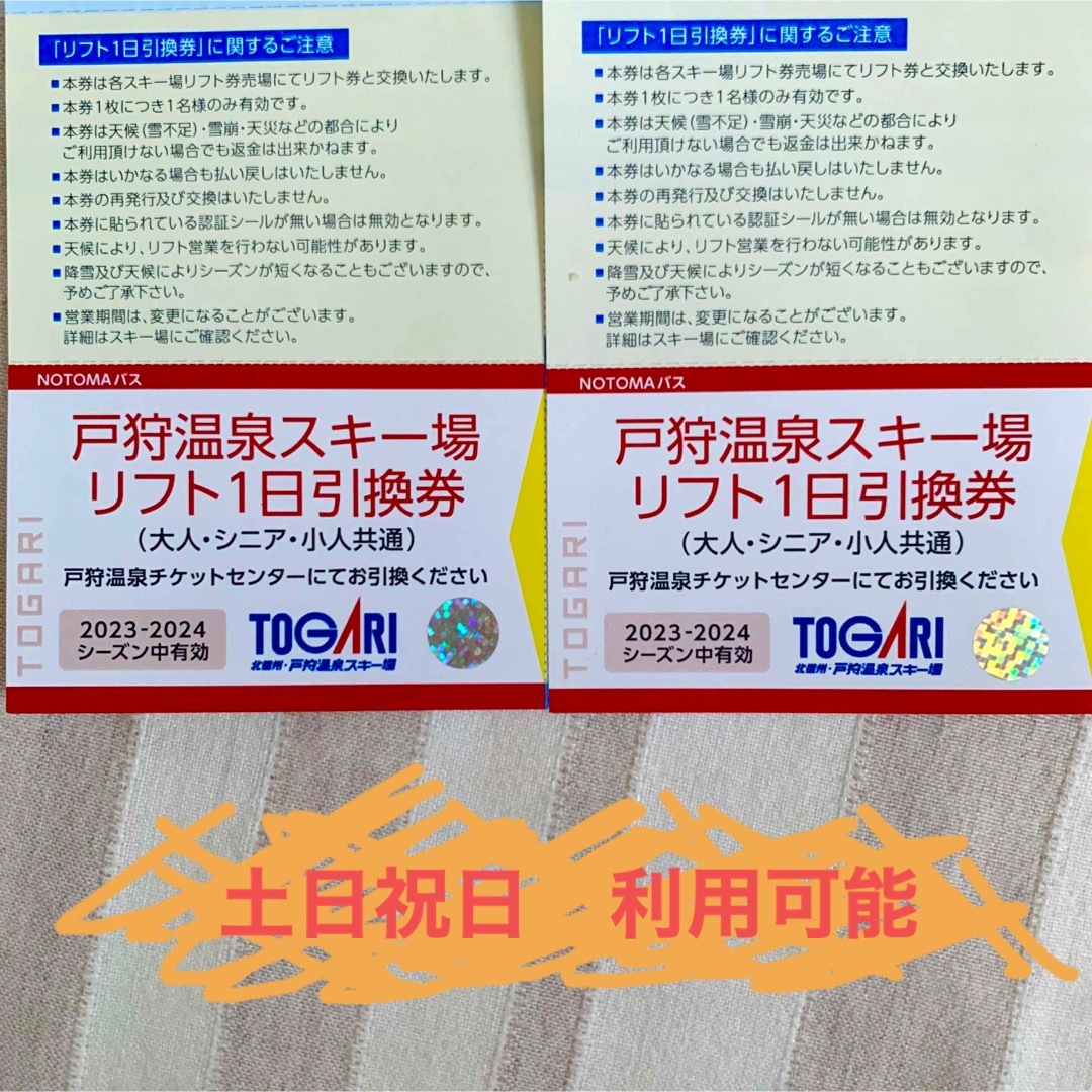 戸狩温泉入浴券2枚 割引き券4枚 - スキー場