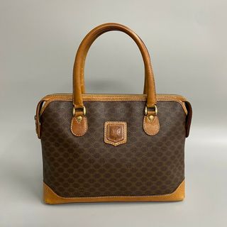 セリーヌ(celine)の美品 CELINE セリーヌ ヴィンテージ マカダム ブラゾン トリオンフ ロゴ レザー 本革 ハンドバッグ ミニ ボストンバッグ ブラウン 茶 53674(ハンドバッグ)