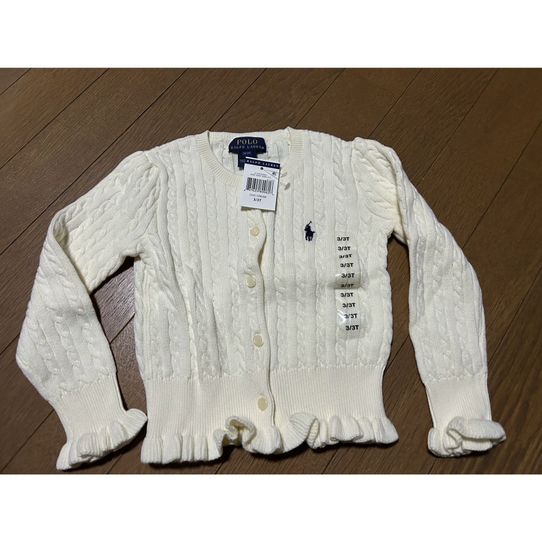 Ralph Lauren(ラルフローレン)のタグ付き　新品　ラルフローレン　カーディガン　ニット　ホワイト3T キッズ/ベビー/マタニティのキッズ服女の子用(90cm~)(ニット)の商品写真