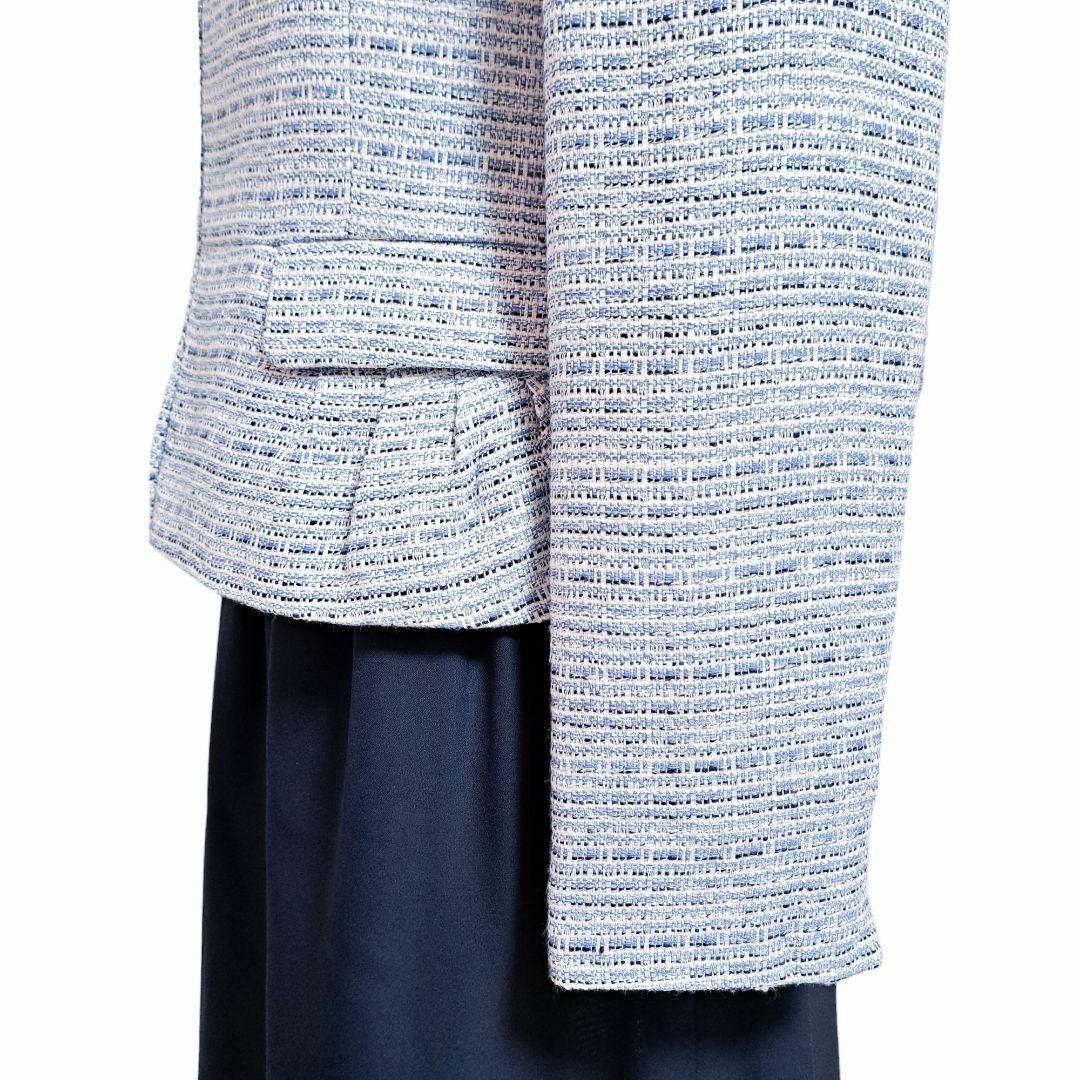 フォーマル ノーカラージャケット ツイード セットアップ スーツ ブルー M レディースのフォーマル/ドレス(スーツ)の商品写真
