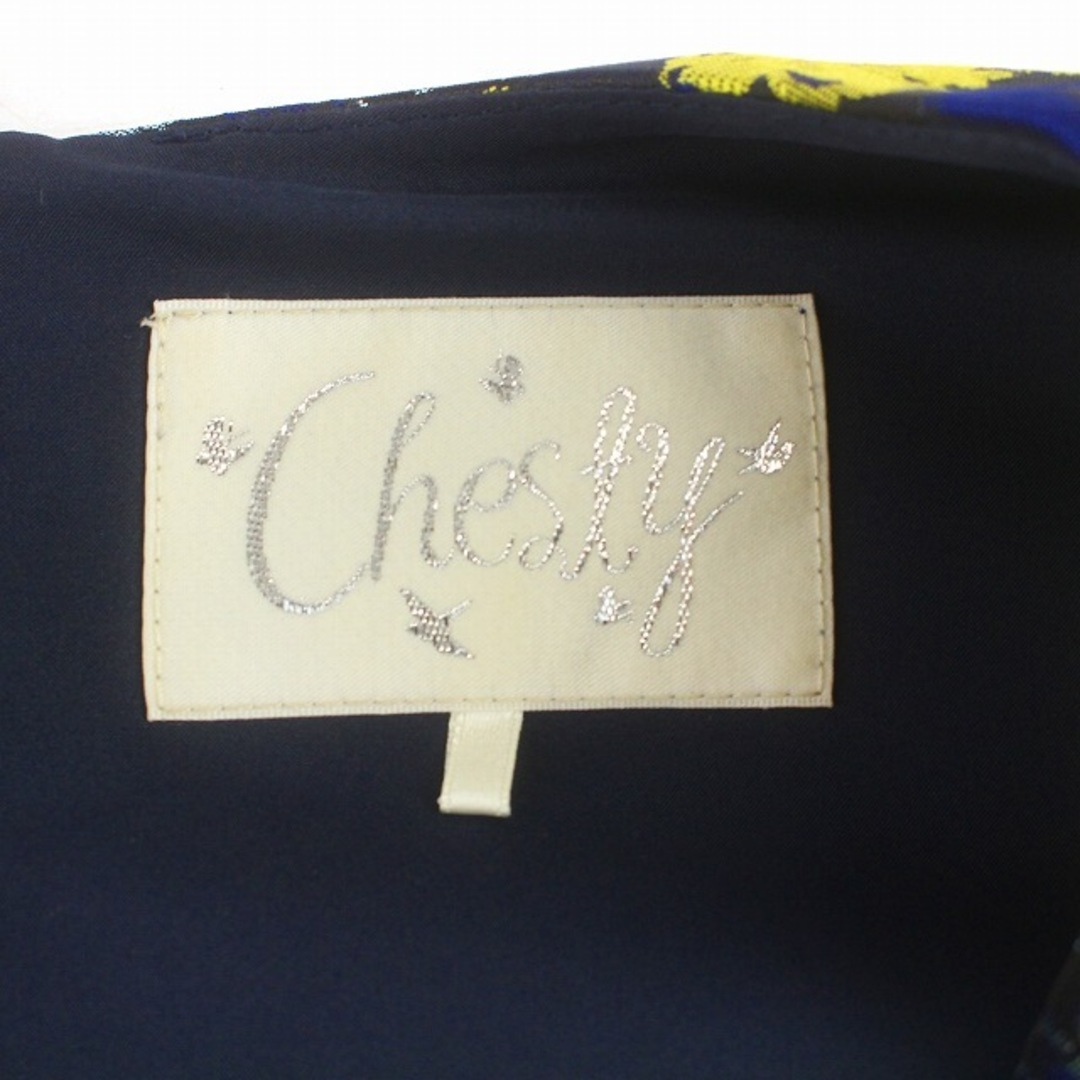 Chesty(チェスティ)のチェスティ ワンピース ひざ丈 ノースリーブ タック 花柄 0 XS 紺 黄 レディースのワンピース(ひざ丈ワンピース)の商品写真