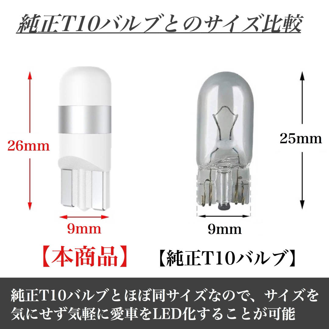 純白 T10 LED バルブ 6000K ホワイト ウェッジ球 10個入 自動車/バイクの自動車(汎用パーツ)の商品写真