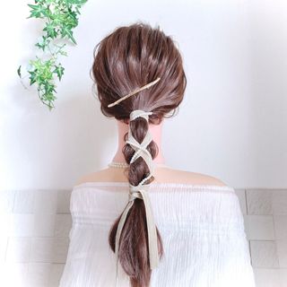 パール ベロアリボン ポニーフック(ヘアアクセサリー)