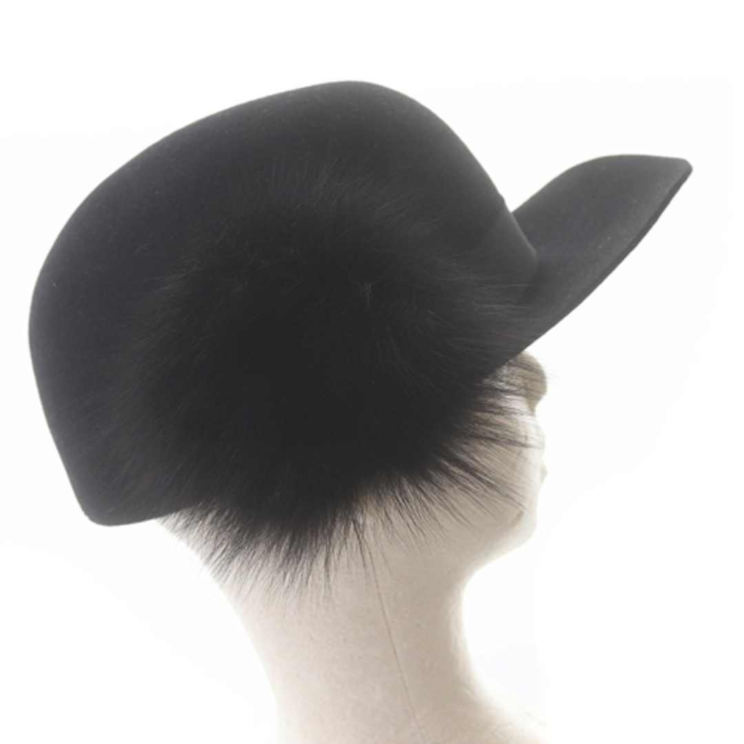 LANVIN(ランバン)のランバン 帽子 ラビットフェルト フォックスファー ハット M 58cm 黒 レディースの帽子(その他)の商品写真