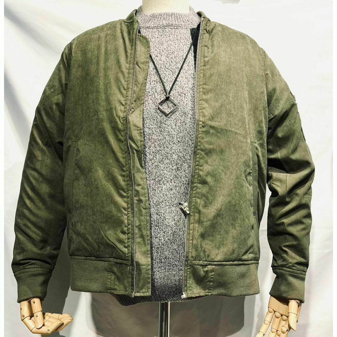 MA-１ ジャケット フェイクスエード 中綿 ブルゾン カーキ Lサイズ メンズのジャケット/アウター(ブルゾン)の商品写真