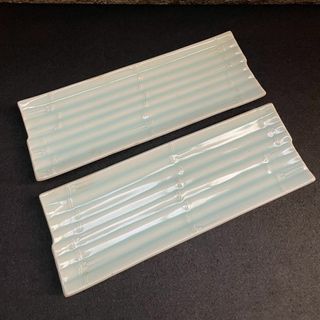 長皿 青磁 長方形 竹 平 前菜 菓子 先付 寿司 八寸 焼魚 前肴 美品 ２客(食器)