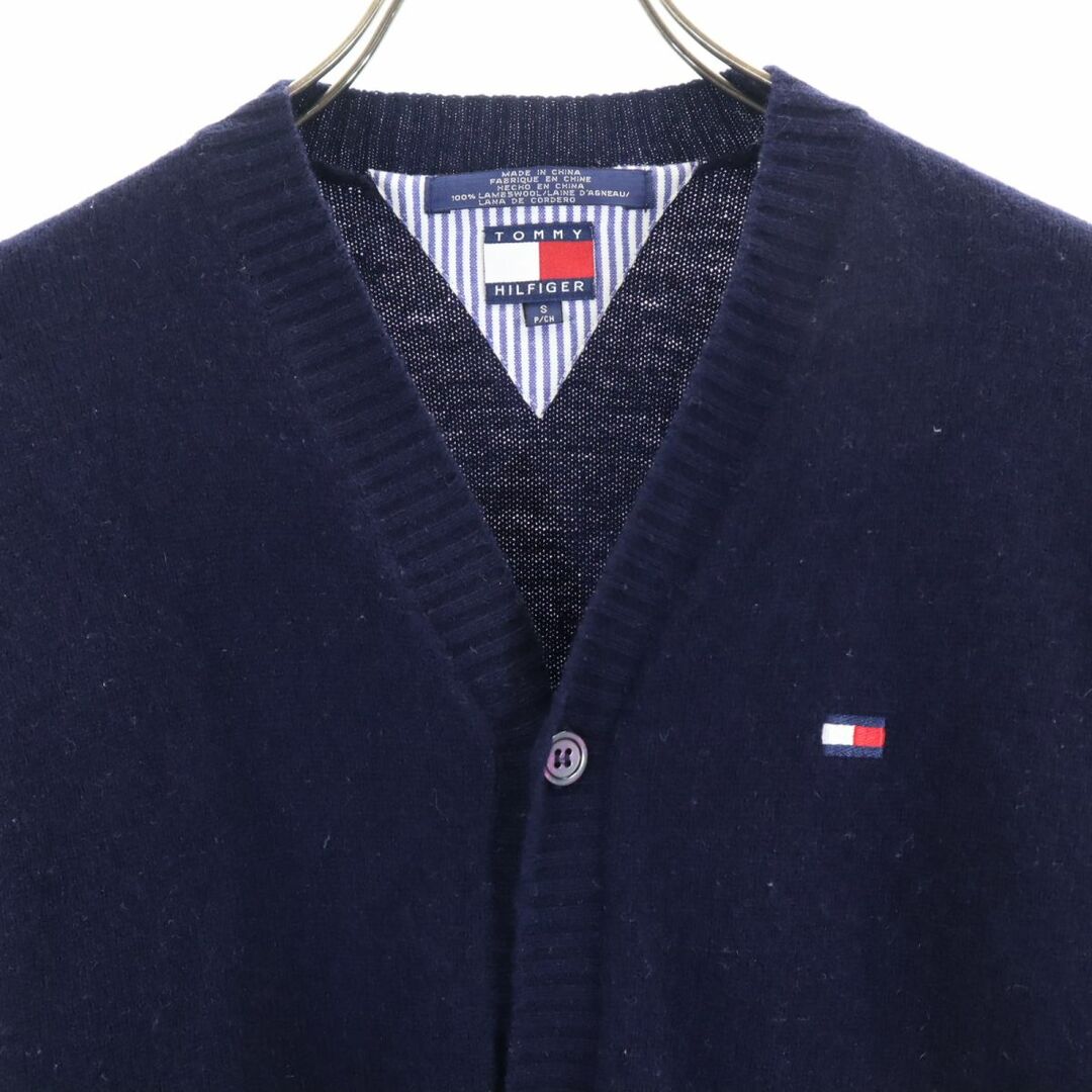 TOMMY HILFIGER(トミーヒルフィガー)のトミーヒルフィガー 90s オールド フラッグタグ 長袖 Vネック ウール ニット カーディガン S ネイビー TOMMY HILFIGER メンズ 古着 【240130】 メンズのトップス(カーディガン)の商品写真