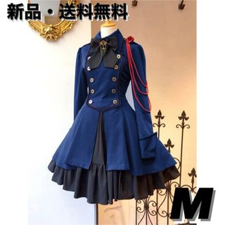 軍服ワンピース　ブルー(ひざ丈ワンピース)