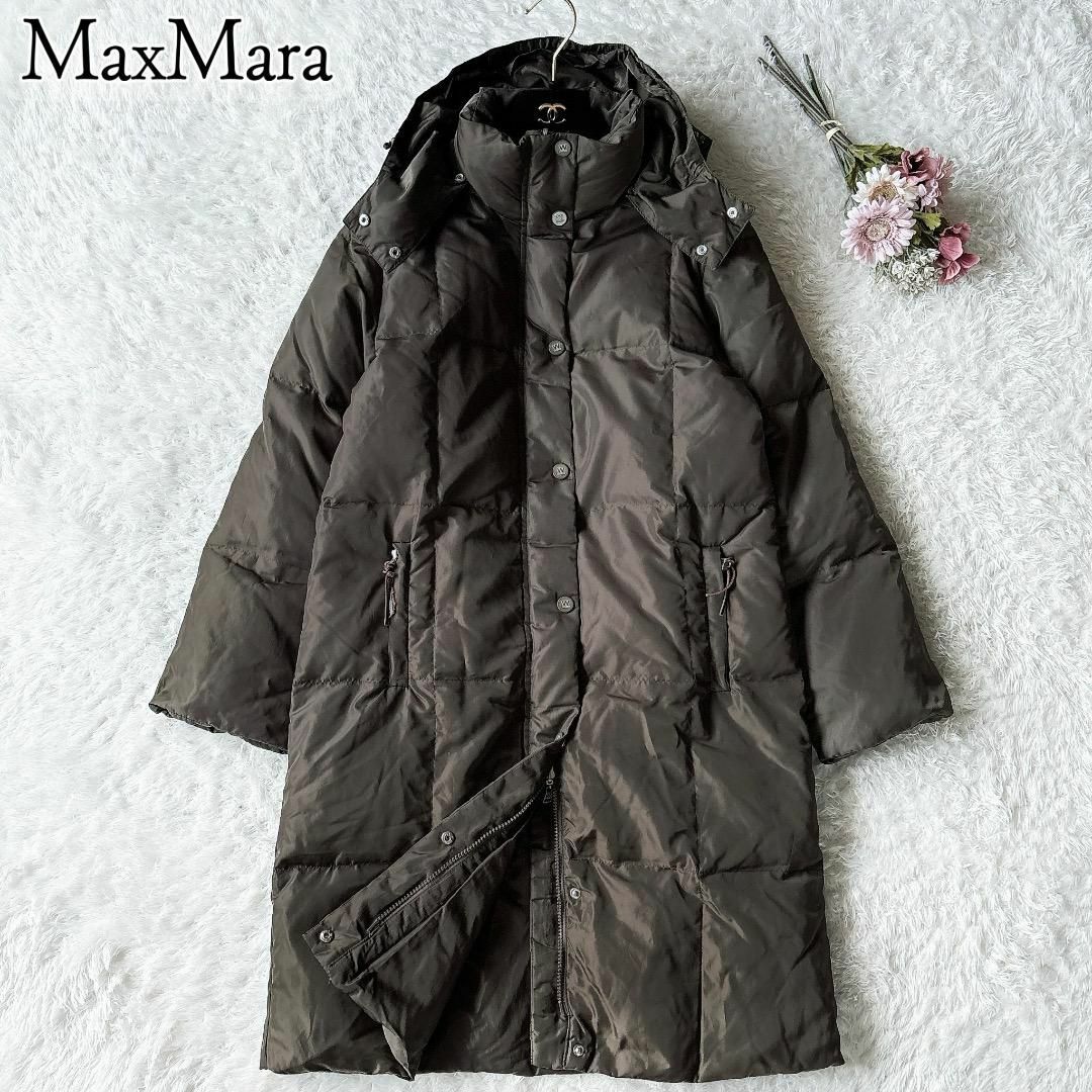 美品◆MaxMara◆リバーシブル　ロングダウンコート　フード　ダークブラウン | フリマアプリ ラクマ