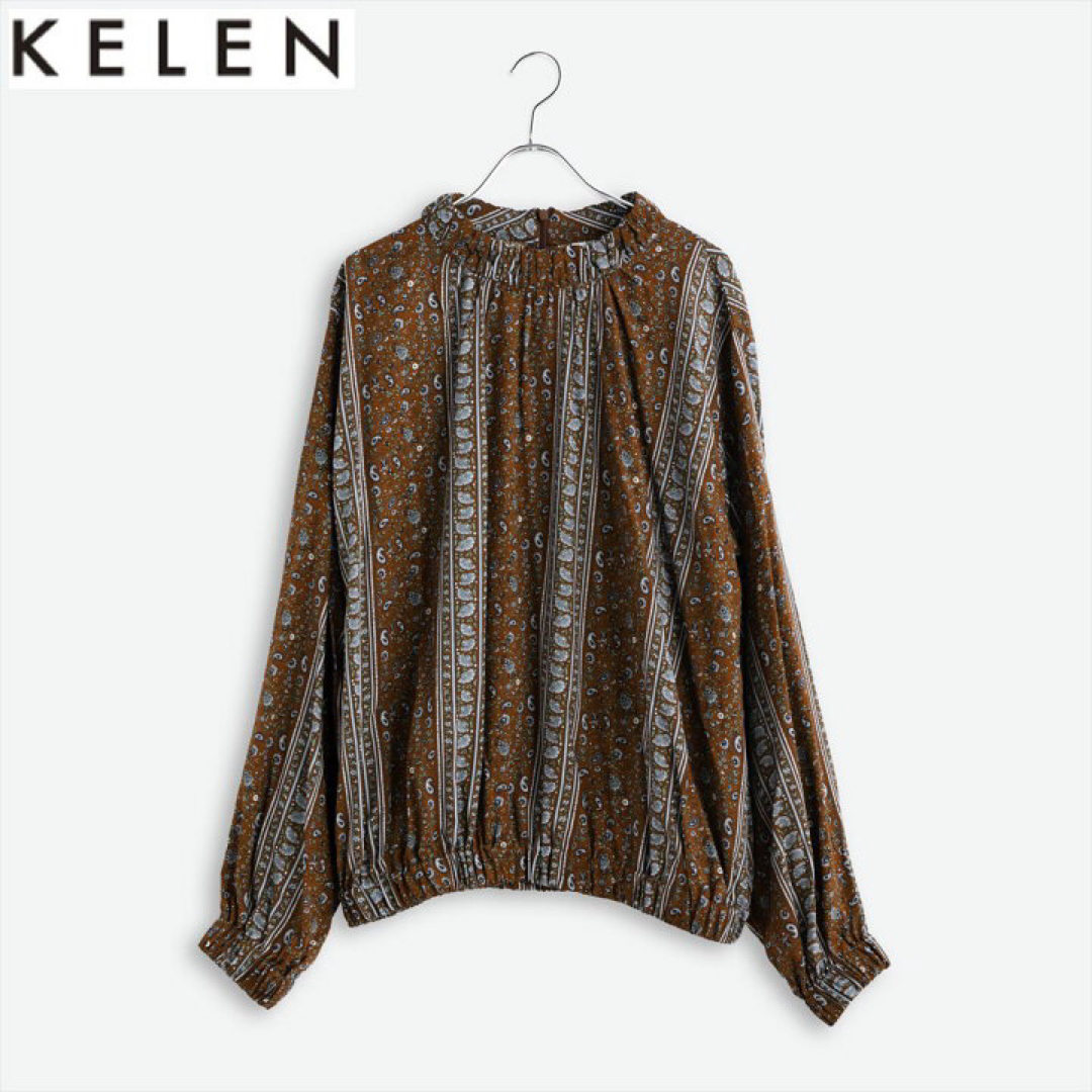 KELEN(ケレン)のKELENケレン/ペイズリー プリント ブラウス  ブラウン　Mサイズ レディースのトップス(シャツ/ブラウス(長袖/七分))の商品写真