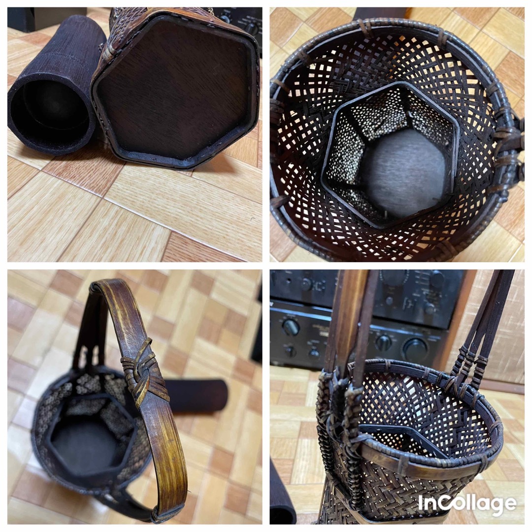 花籠 在銘 煤竹 老竹 花篭 竹籠 花器 華道具 茶道具 竹工芸 花籠 在銘 煤竹 老竹 花篭 竹籠 花器 華道具 茶道具 竹工芸