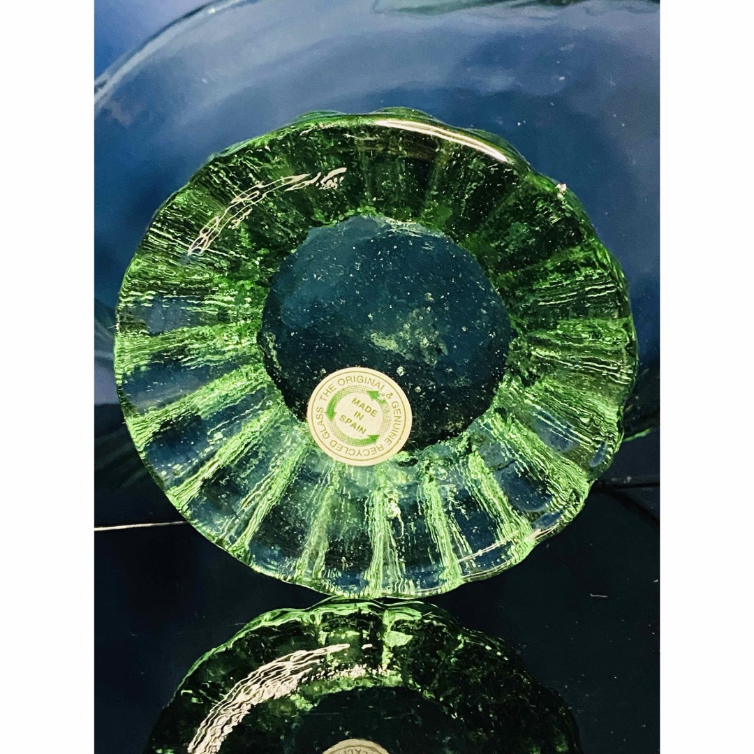 スペイン製 ウランガラス 花瓶 ガラス 緑 小物入れ グッドデザイン ビンテージ