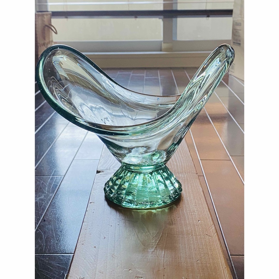 スペイン製 ウランガラス 花瓶 ガラス 緑 小物入れ グッドデザイン ビンテージ