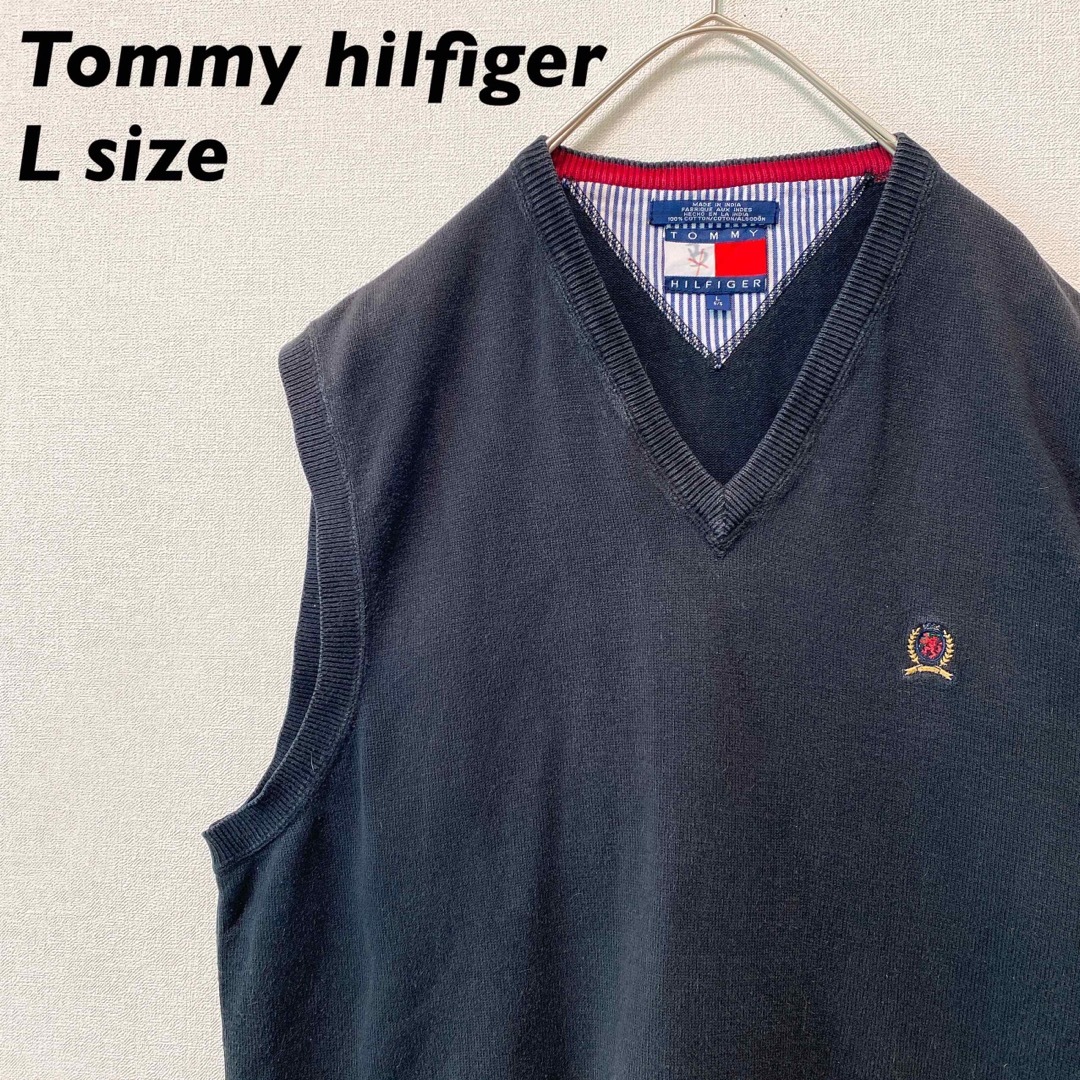 TOMMY HILFIGER(トミーヒルフィガー)のトミーヒルフィガー　オールドトミー　ニットベスト　刺繍ロゴ　男女兼用　Lサイズ メンズのトップス(ベスト)の商品写真