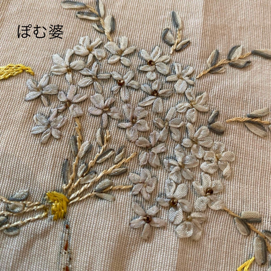 MEISSEN(マイセン)の【フランス アンティーク／タペストリー】刺繍 エンブロイダリー「薔薇とリボン」 エンタメ/ホビーの美術品/アンティーク(絵画/タペストリー)の商品写真