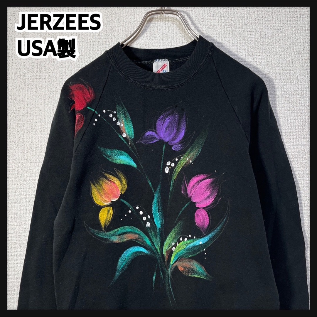 JERZEES(ジャージーズ)のジャージーズ】USA製90ｓスウェット花柄　ペイントアートブラックビンテージF3 メンズのトップス(スウェット)の商品写真