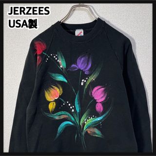 ジャージーズ(JERZEES)のジャージーズ】USA製90ｓスウェット花柄　ペイントアートブラックビンテージF3(スウェット)