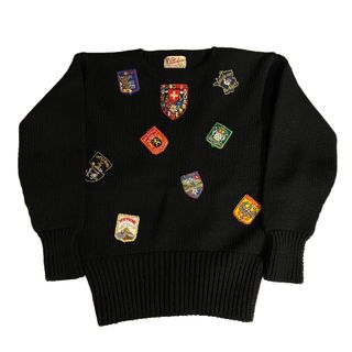 希少 40s~ Vintage Black Wool School Knit(ニット/セーター)