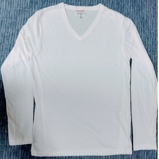 エディフィス(EDIFICE)のEDIFICE ホワイト Vネック ロングスリーブT 38(Tシャツ/カットソー(七分/長袖))