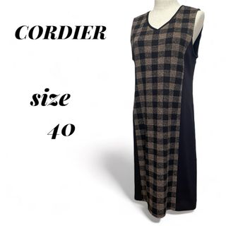 コルディア(CORDIER)のコルディア ブロックチェック 切り替え ノースリーブワンピース 40(L相当)(ひざ丈ワンピース)