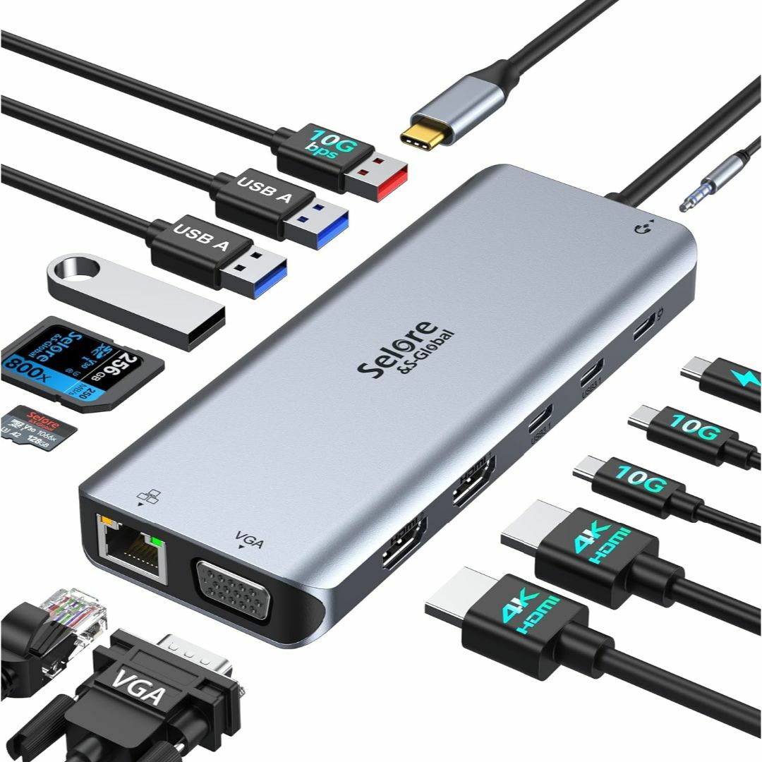 【14in1】USB C ドッキングステーション type-c ハブ スマホ/家電/カメラのPC/タブレット(PC周辺機器)の商品写真